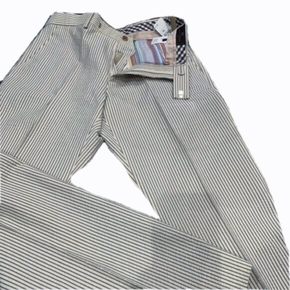 NEW Etro Seersucker Stripe Pants!Blue & Tan StripeSize e 48 (US 32 x 31)